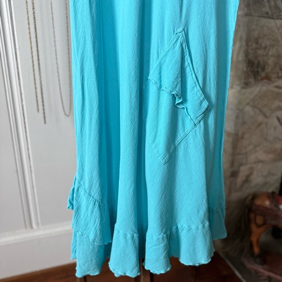 Vintage Gauze Cotton Sky Blue Short Sleeve Midi Summer Dress - Picture 4 of 6